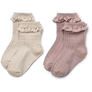 Wheat Sokker Uld 2-pak Lace Nora Dry Rose
