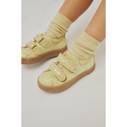 Angulus Sneakers Sko Velcro Lys gul Glitter