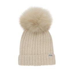 HUTTEliHUT Hue Uld Strik m. Alpaca Pompom Sand Melange