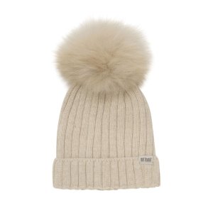 HUTTEliHUT Hue Uld Strik m. Alpaca Pompom Sand Melange