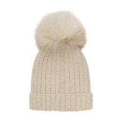 HUTTEliHUT Hue Uld Strik m. Alpaca Pompom Sand Melange