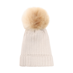 HUTTEliHUT Hue Uld Strik m. Alpaca Pompom Sand Melange