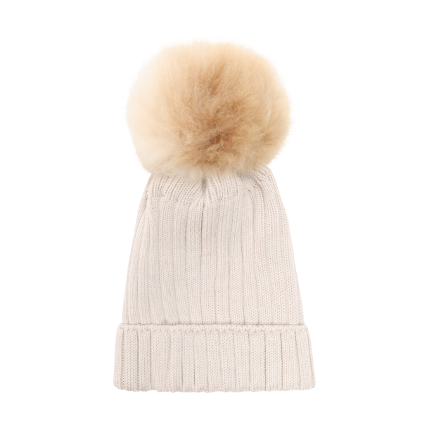 HUTTEliHUT Hue Uld Strik m. Alpaca Pompom Sand Melange
