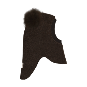 HUTTEliHUT Elefanthue Uld Balaclava Alpaca Pompoms Dark Brown Melange