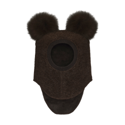 HUTTEliHUT Elefanthue Uld Balaclava Alpaca Pompoms Dark Brown Melange
