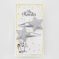 Ella &amp; Monster Hrspnde Silver Glitter Star 2 stk.