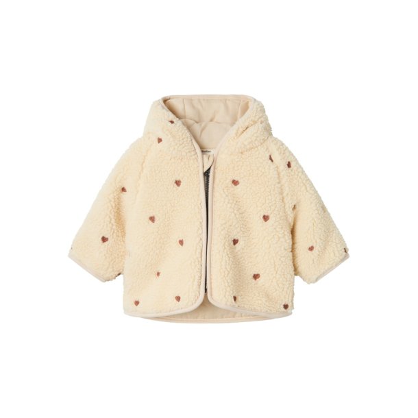 Lil' Atelier Jakke Baby Nalo Hjerter Sherpa Loose Sand Shell  
