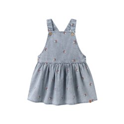 Lil' Atelier Kjole Mini SL Funda Emb Medium Blue Denim