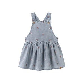 Lil' Atelier Kjole Mini SL Funda Emb Medium Blue Denim