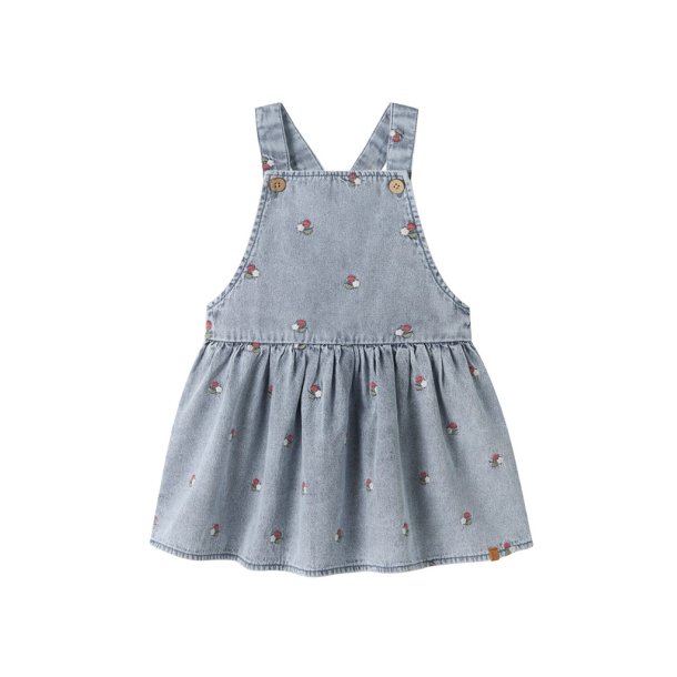 Lil' Atelier Kjole Mini SL Funda Emb Medium Blue Denim