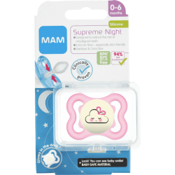 MAM Sut Supreme Night 0-6 m. Silikone Pink