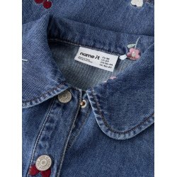 Name It Kjole Mini LS Emily Emb Medium Blue Denim