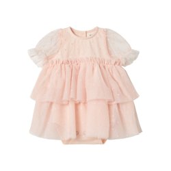 Lil' Atelier Kjolebody SS Frilla Loose Tulle Dress Peach Blush