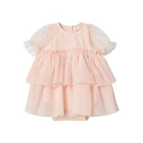 Lil' Atelier Kjolebody SS Frilla Loose Tulle Dress Peach Blush